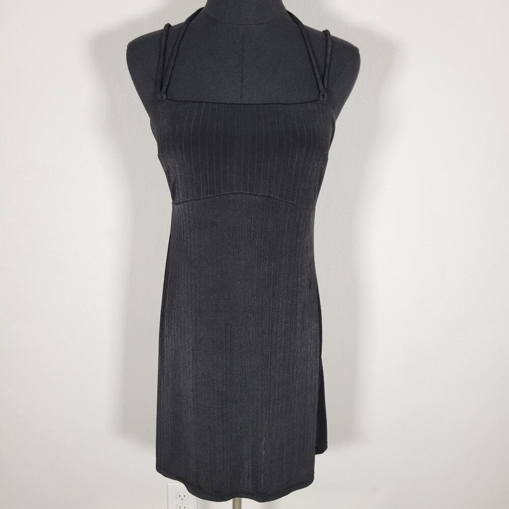 Free People Intimately Black Halter Mini Dress Open Back Slip Dress Large